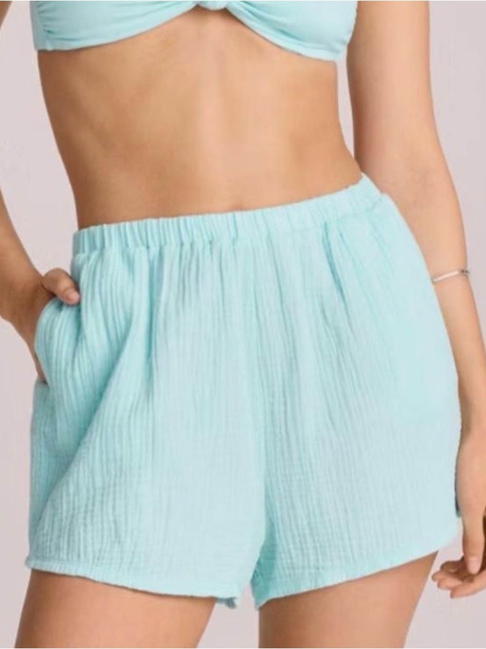 Vitamin A Cotton Gauze Pull On Shorts in Teal